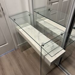 ivinta Glass Entry Table with Storage, 39.4" Modern Console Table for Living Room, Foyer, Hallway, Bedroom 5101 (White)