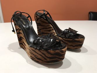 Authentic Sergio Rossi Patent Leather Tiger Print Shoes, 10
