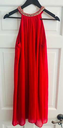 Red Chiffon Halter Formal Gown with Beaded Neckline - Women’s Size 10