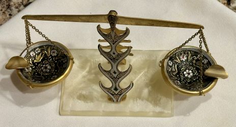 Vintage Toledo Gold Mini Ashtray, Balance Scale or Scale of the Justice 