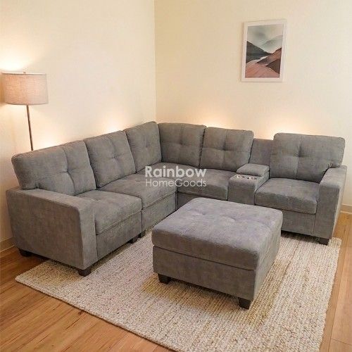Modular Sectional Sofa Couch with Console and Ottoman