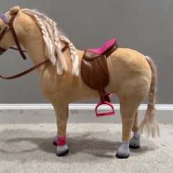 Our Generation Posable Palomino Horse Toy for 18” Dolls - With Saddle & Accessories