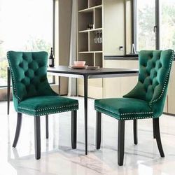 $65 for 2 Newly Assembled Set of 2 Velvet Fabric Dining Chairs Luxury Tufted Back