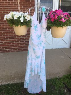 White/teal sparkle halter formal dress