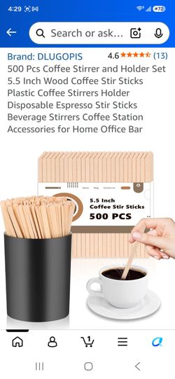500 Pcs Coffee Stirrer and Holder Set 7.5 Inch Wood Coffee Stir Sticks Plastic Coffee Stirrers Holder Disposable Espresso Stir Sticks Beverage Stirrer
