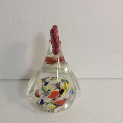 Paper Weight Rooster Hen Colorful Art Glass VTG