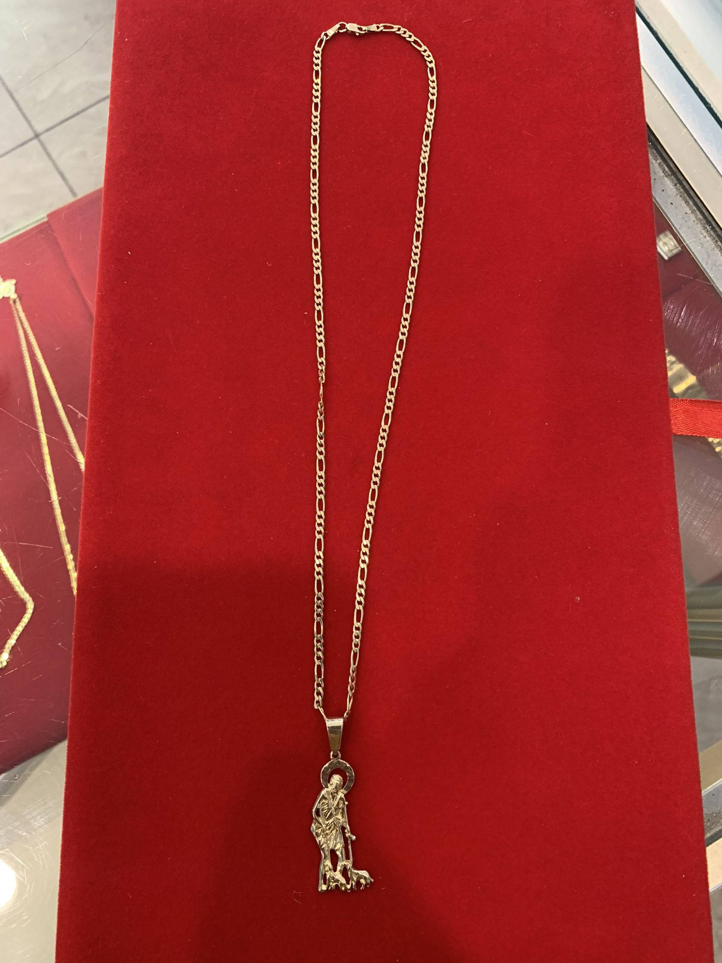 14K Saint Lazarus pendant With Solid Gold Chain for Sale in