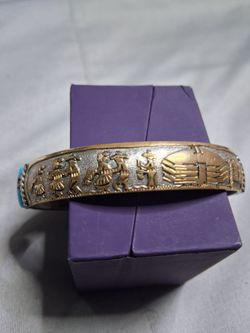 Native American Sterling Silver Cuff Bracelet with Turquoise