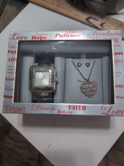 Love, hope and patience. Watch necklace and earrings set