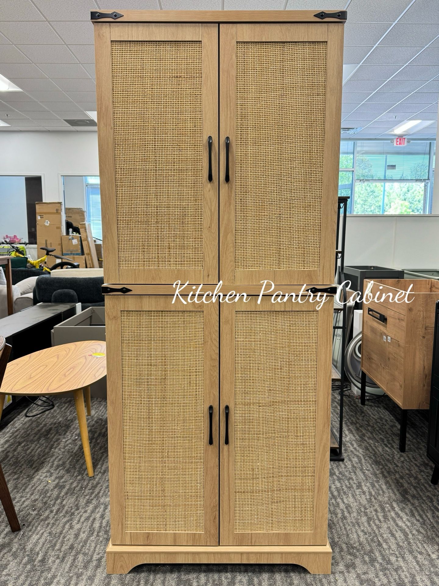 🔥Brand New🔥72”Tall Kitchen Pantry Cabinet with Rattan Doors, Drawer, and Adjustable Shelves, Wood Storage Organizer for Kitchen, Dining Room, Bathro