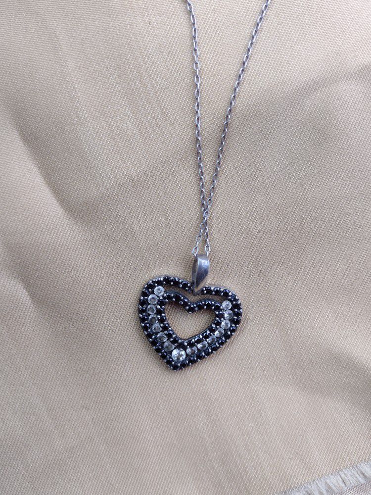 Sterling Black And White Diamond Heart necklace