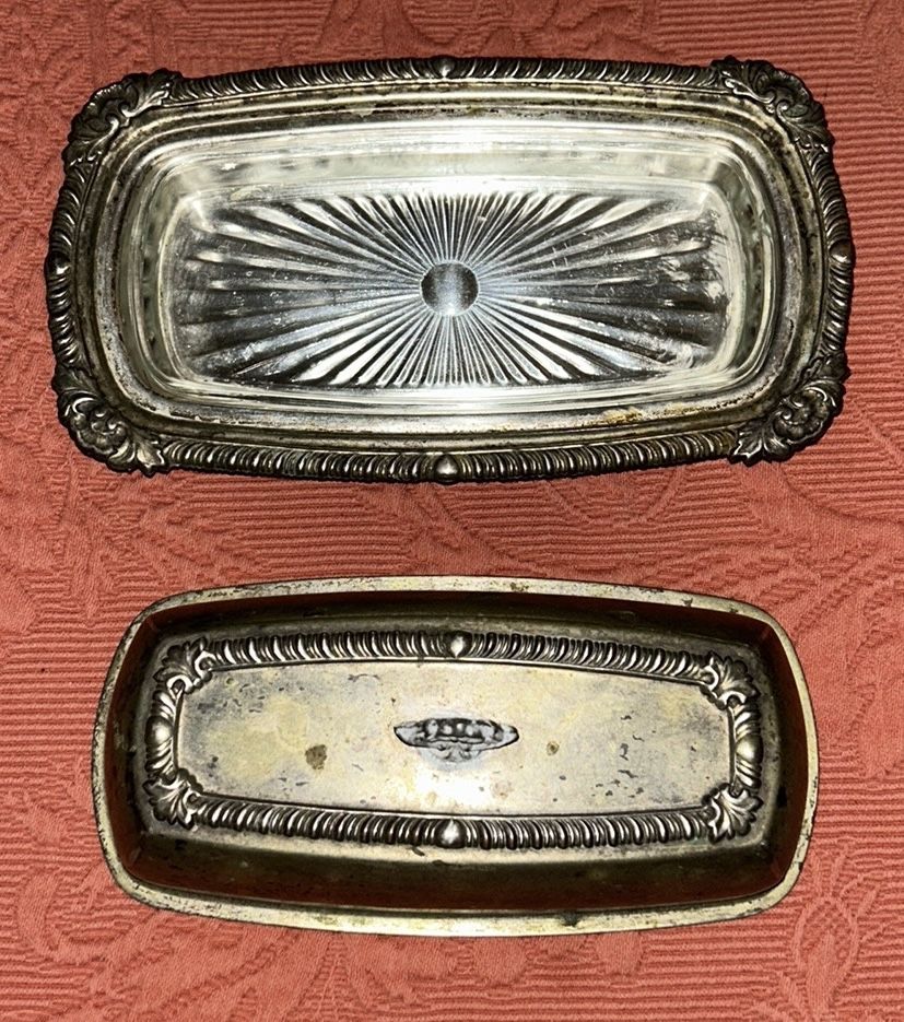 Vintage Covered Butter Dish, Glass Tray
