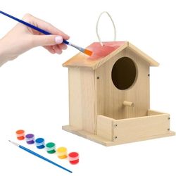 Bird House Kits for Adult, Wooden DIY Birdhouse Kit, Outdoor Woodworking Crafts Freestyle Painting, Arts and Crafts Projects with Paints & Brushes, Ha