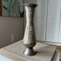 Vintage Brass Etched Vase ( H10.5” ) firm on price