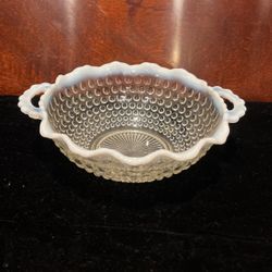 Clear Dot Bowl W/Hobnail Milk Glass Rim
