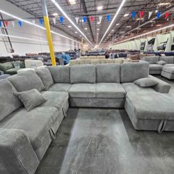 XL Large Sectional Sofa Pull-out Bed & Storage Grey New
