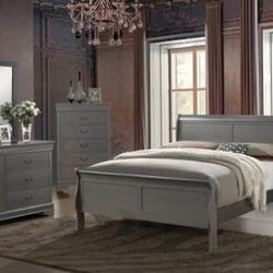 Louis Philippe Grey Bed - King