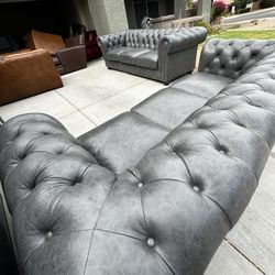 Free Delivery Grey Leather Chesterfield Couches 