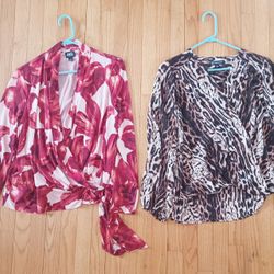Pair of INC Int'l Concepts Women's Printed Surplice-Neck Top..1L, 1M