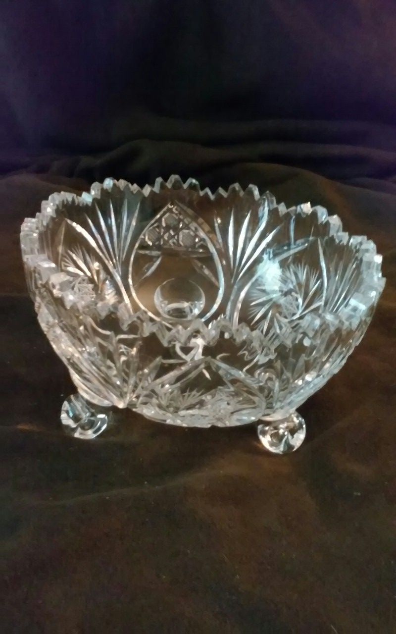 Antique crystal cut glass footed dish