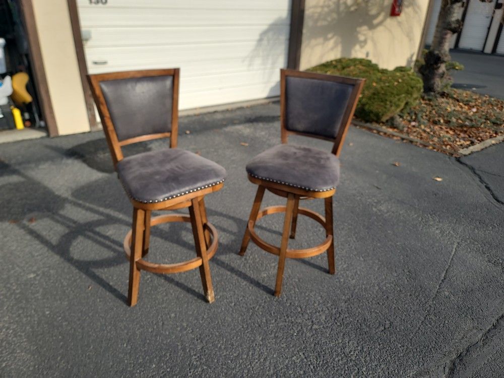 Bar Chairs (2), Solid Wood, Microfiber Fabric
