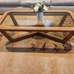 Oak Wood Coffee Table With Glass