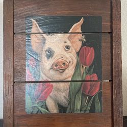 DECOUPAGE  BLACK EYE PIG SITTING IN TULIPS