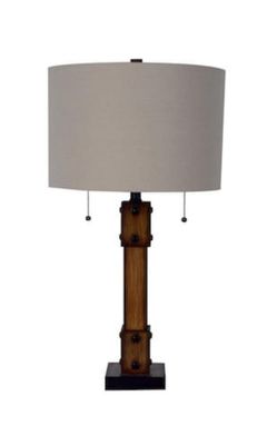Allen +Roth 28.75-in Faux Wood Table Lamp with Fabric Shade ( New)