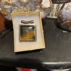 Tigers Eye And Sterling Necklace Pendant 