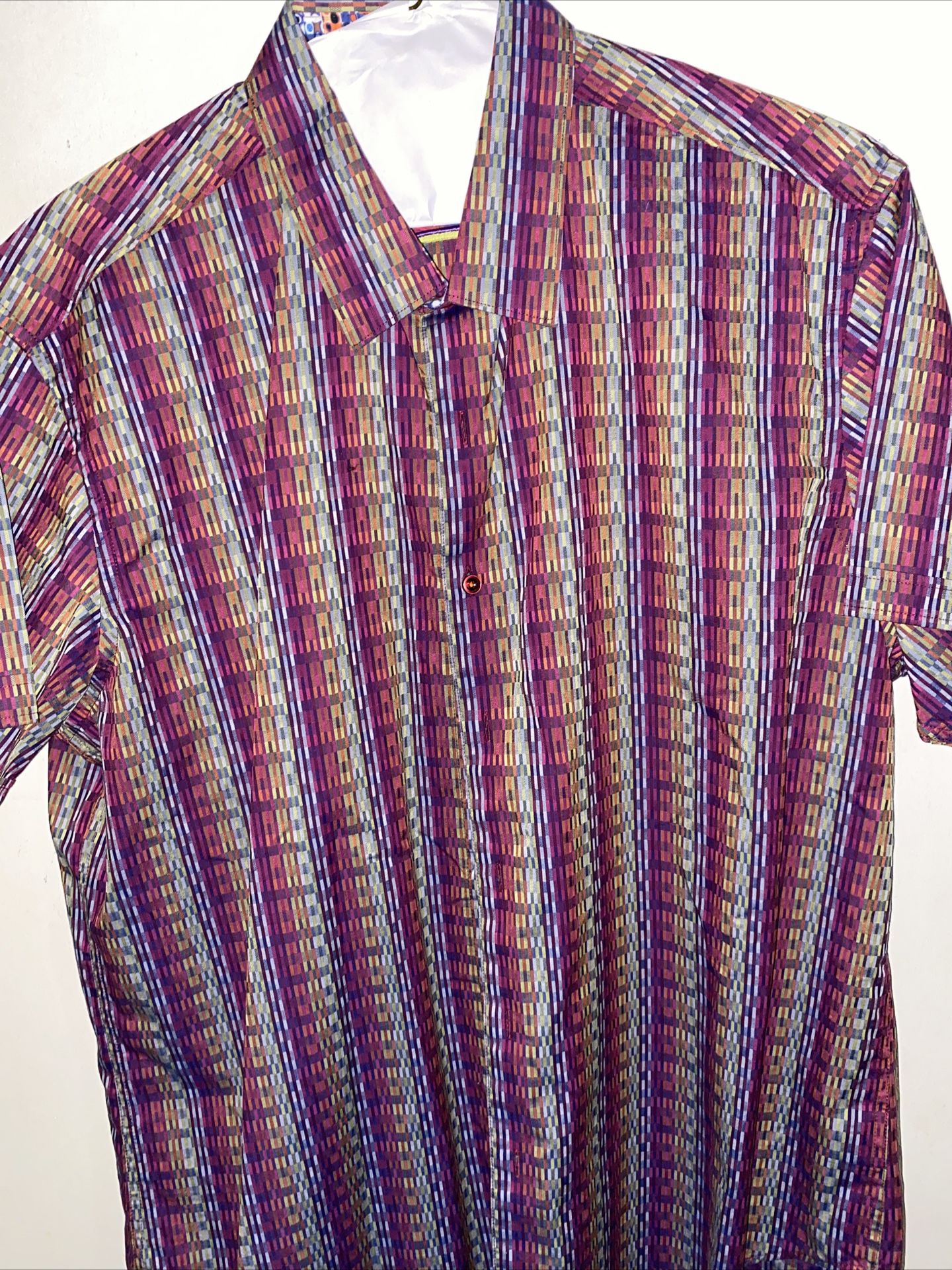 Robert Graham Short Sleeve Shirt Purple Checks Plaid 3XL