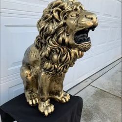 3 Foot Tall, Golden, Roaring Lion Statue