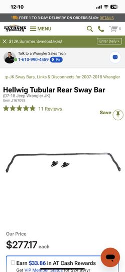 Hellwig Jeep JK Or JKU Rear Sway Bar