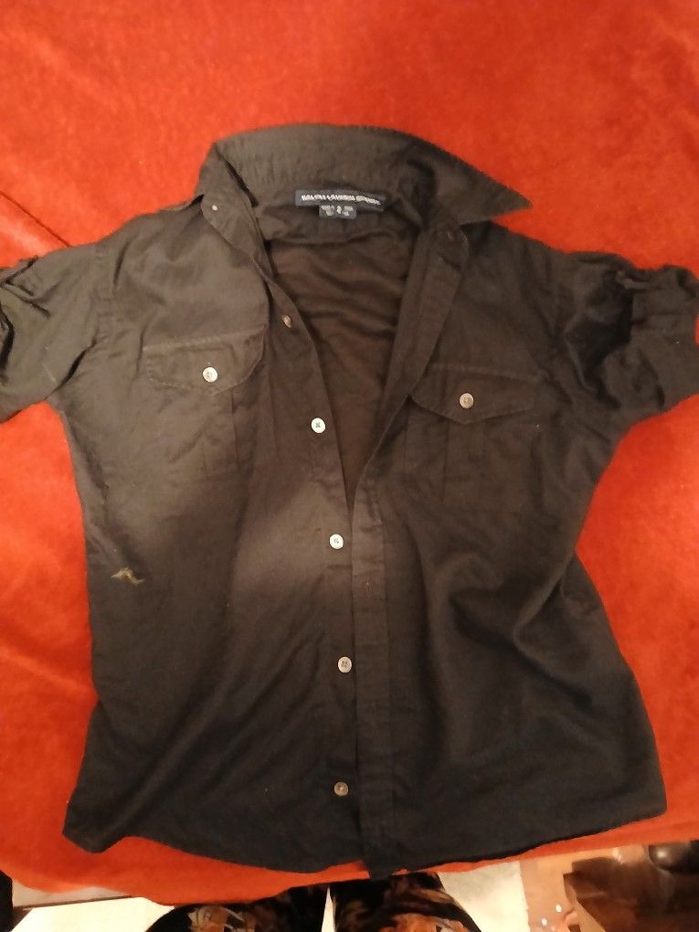 Ralph Lauren Sport Tight Black Butten Down Shirt