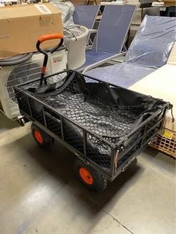 New 400 Lbs Capacity Metal Garden Dump Cart with 10 Inch Tires Outdoor Utility Dump Wagon