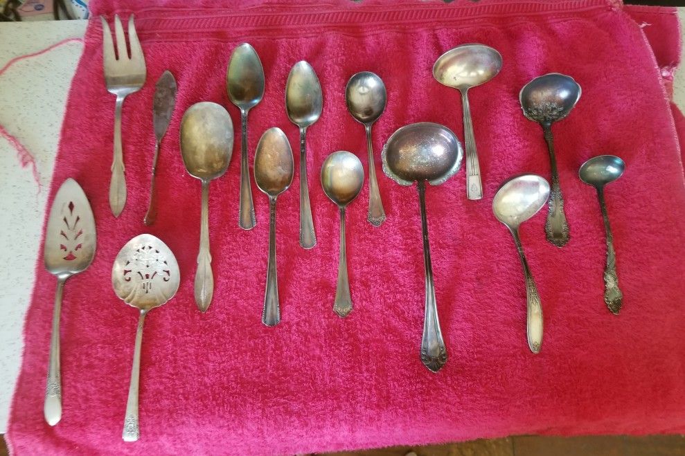 Lot of 15 Antique / Vintage Silverware Serving Pieces - Most Stamped Silverplate