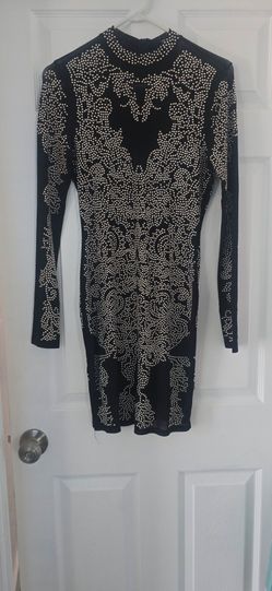 Sheer black long-sleeve studded minidress