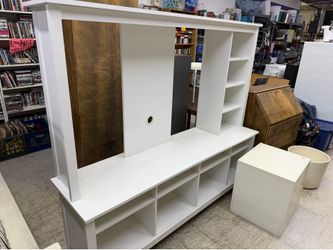 WHITE TV STAND ENTERTAINMENT CENTER DVD VHS HOLDER FLAT SCREEN MODERN CONTEMPORARY