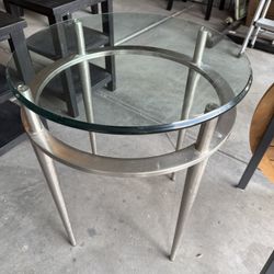 Round End Table, Glass & Stainless Steel Italian Quality