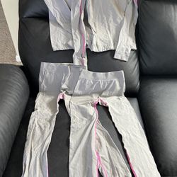Girls Long John’s Thermal Underwear Sets Size 6/7 Gray with Pink Trim