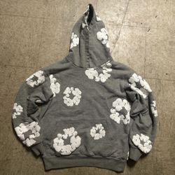 Grey Hoodie With White Floral Design
