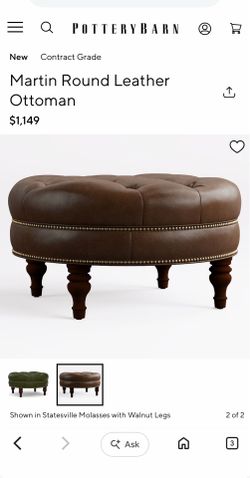 Pottery Barn Martin Round Leather Brown Ottoman