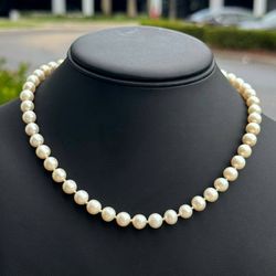 Vintage Antique Jewelry 14k solid yellow gold natural pearl necklace chain 18.50" 7.50mm width