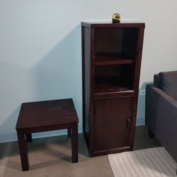 Wood Media Tower + Side Table Set