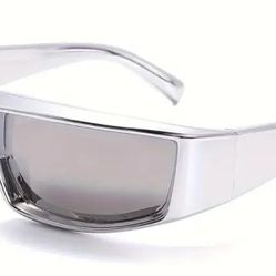 Y2K WRAP AROUND SUNGLASSES SILVERY SMOKED UNISEX