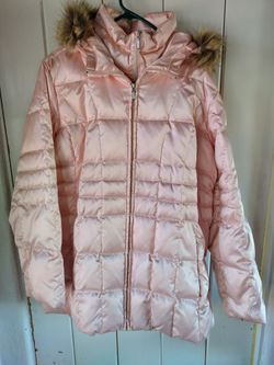 Pink Mid length Down Jacket With Hood