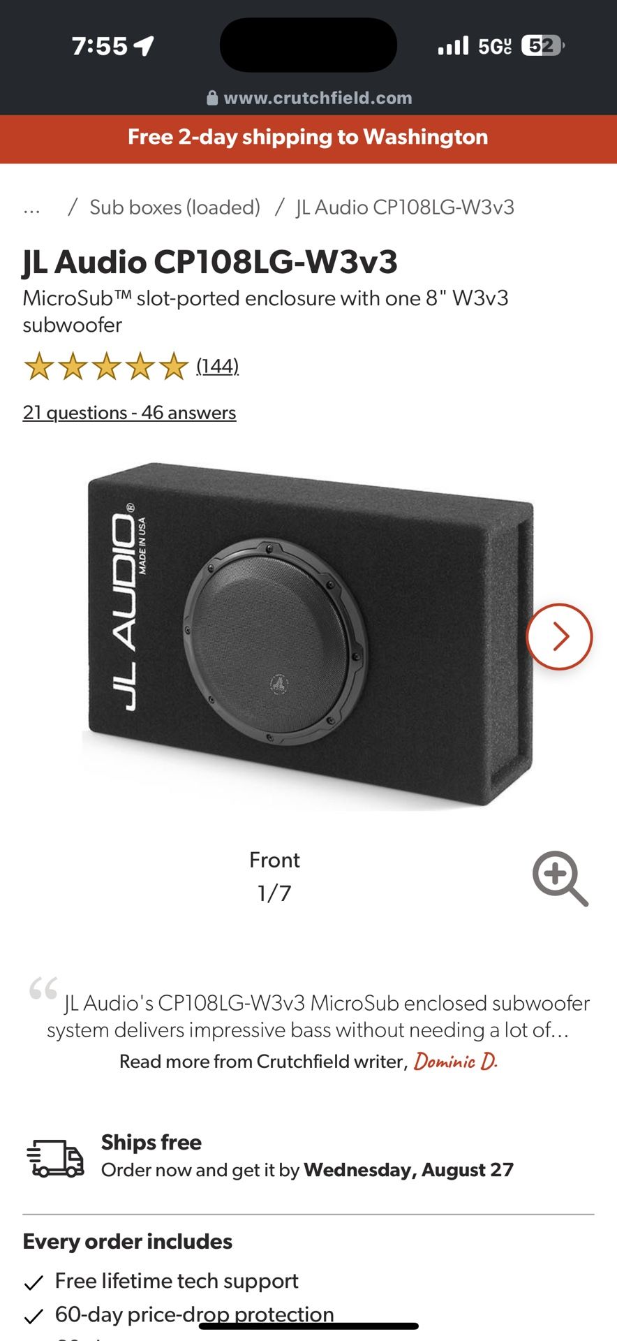 Jl Audio 8” Subwoofer W3