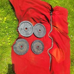 1" HOLE.  EZ-CURL BAR WITH 52LBs
2- 13.2s     2-10s 
11525 S HALSTED DUNKIN DONUTS/7111.S WESTERN WALGREENS 
65$  CASH ONLY AS IS 