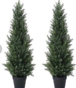 Set of 2-Laiwot 3FT Artificial Cedar Topiary Trees  Outdoors Potted Fake Cypress Trees Faux Evergreen Plants for Home Porch Decor  Retail $90