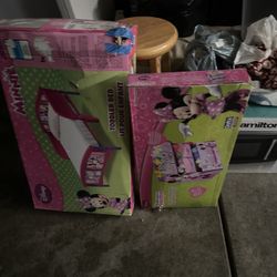 NEW Disney Minnie Mouse Toddler Bed & 6-Bin Toy Organizer Set - Sealed