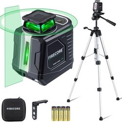 Firecore 360° Laser Level with Tripod, Green Self Leveling Cross Line Laser Tool with 3 Brightness Adjustment Pulse Mode 